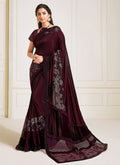 Wine Sequence Embroidered Designer Saree