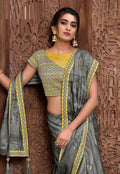 Grey And Yellow Silk Saree In usa uk canada