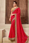 Red And Golden Traditional Embroidered Silk Saree