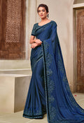 Royal Blue Traditional Embroidered Silk Saree