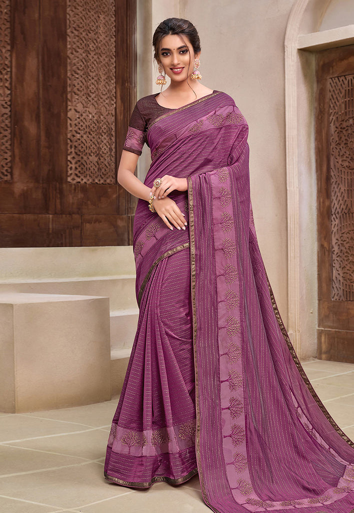 Purple Two Tone Zari Embroidered Silk Saree