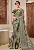 Olive Green Traditional Embroidered Silk Saree