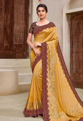 Yellow And Brown Traditional Detailed Silk Saree