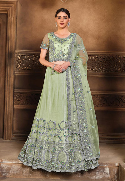 Mint Green Embroidered Lehenga Choli