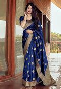 Blue Golden Jacquard Silk Saree