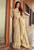 Beige Golden Jacquard Silk Saree