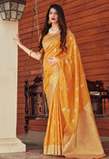 Yellow Golden Jacquard Silk Saree