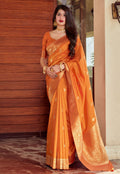 Orange Golden Jacquard Silk Saree