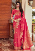 Coral Golden Jacquard Silk Saree