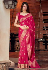 Pink Golden Jacquard Silk Saree