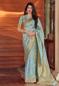 Teal Golden Jacquard Silk Saree