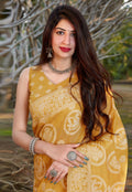 Yellow Printed Silk Saree In usa uk canada