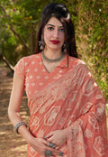Peach Printed Silk Saree In usa uk canada