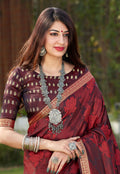 Maroon Indian Banarasi Silk Saree In usa uk canada