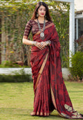 Maroon Indian Banarasi Silk Saree