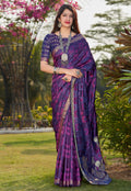 Indigo Lavender Indian Banarasi Silk Saree