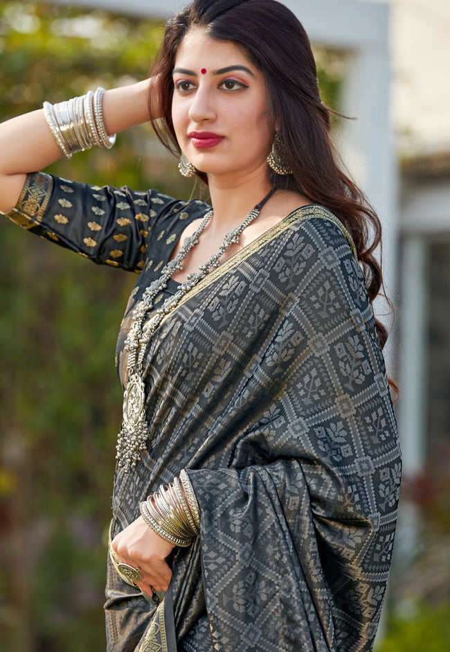 Grey Indian Banarasi Silk Saree In usa uk canada