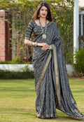 Grey Indian Banarasi Silk Saree