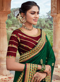 Indian Wedding Saree - Green And Maroon Multi Embroidered Saree
