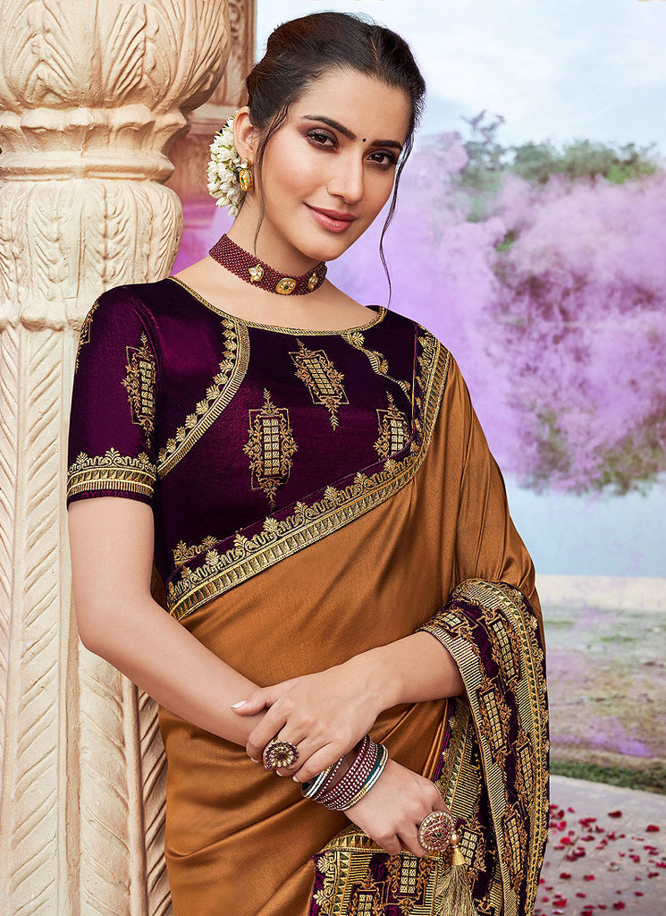 Indian Wedding Saree - Brown And Maroon Saree