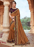 Brown And Maroon Embroidered Saree