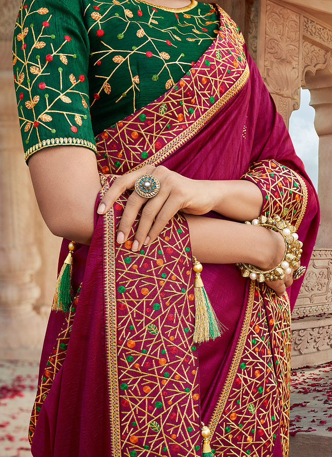 Indian Wedding Saree - Pink And Green  Saree
