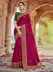 Pink Embroidered Saree