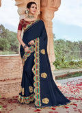 Blue And Red Embroidered Saree