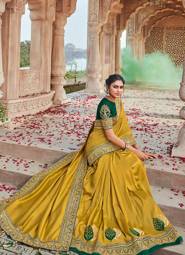 Indian Wedding Saree - Yellow And Green  Saree