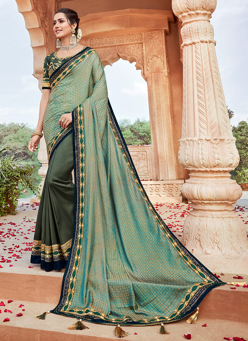 Green Embroidered Saree