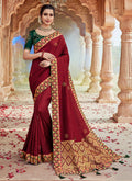 Indian Sarees - Red And Green Multi Embroidered Saree
