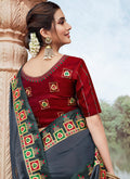 Indian Wedding Saree - Slate Grey And Red Multi Embroidered Saree