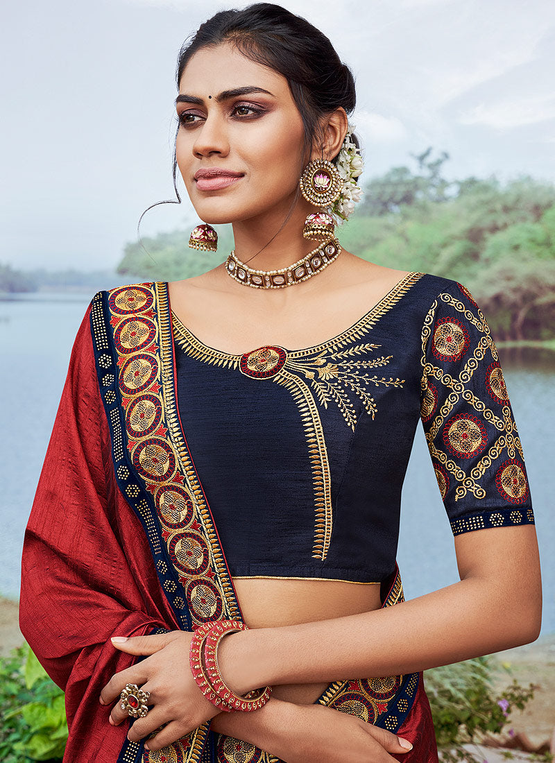 Indian Wedding Saree - Red And Black Multi Embroidered Saree