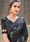 Black And Blue Floral Embroidered Party Wear Saree