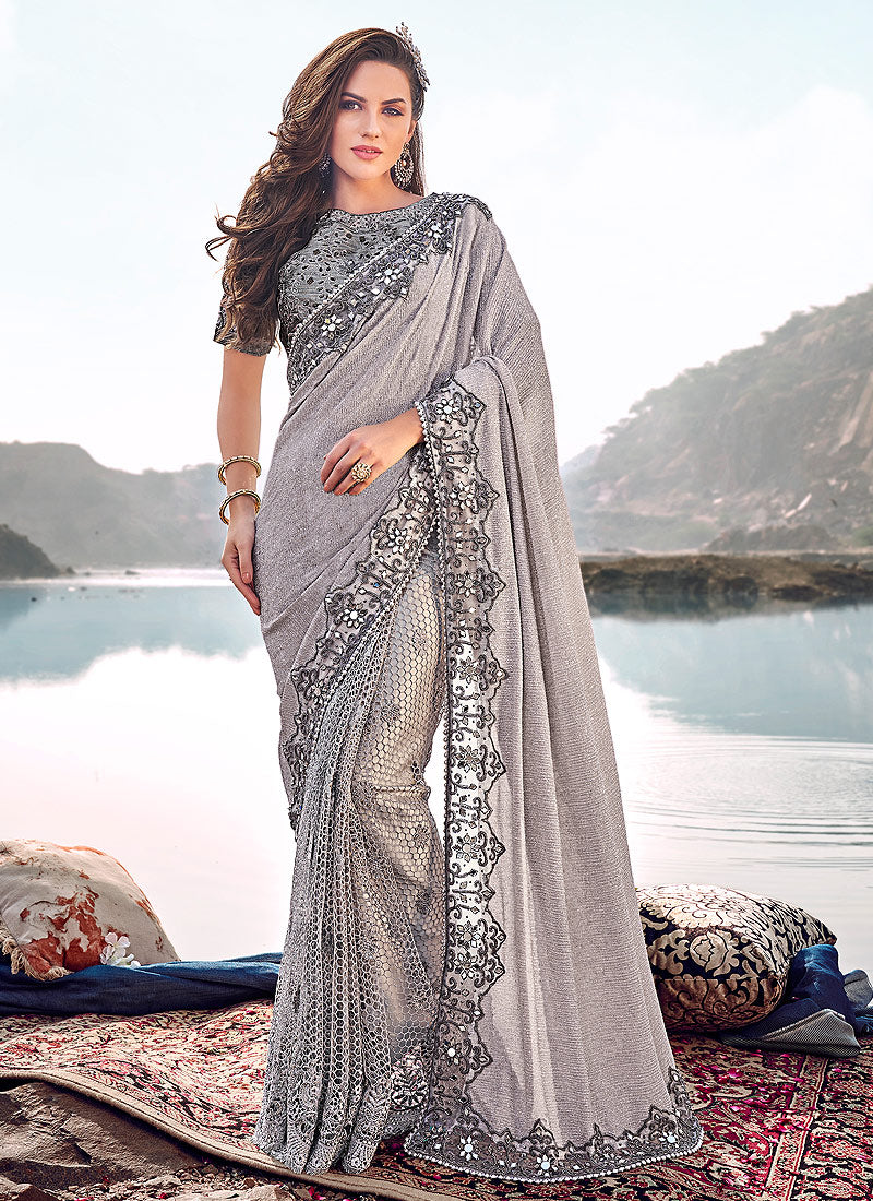 Silver And Grey Sarees For Intimate Home Functions | WedMeGood