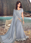 Light Blue Zari Embroidered Party Wear Saree