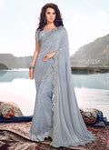 Light Blue Zari Embroidered Party Wear Saree