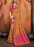 Yellow And Pink Multi Embroidered Designer Saree