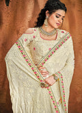 Creme Multi Embroidered Designer Saree