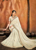 Creme Multi Embroidered Designer Saree