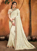 Creme Multi Embroidered Designer Saree