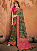 Green And Pink Multi Embroidered Designer Saree