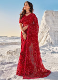 Bridal Red Floral Embroidered Indian Wedding Saree
