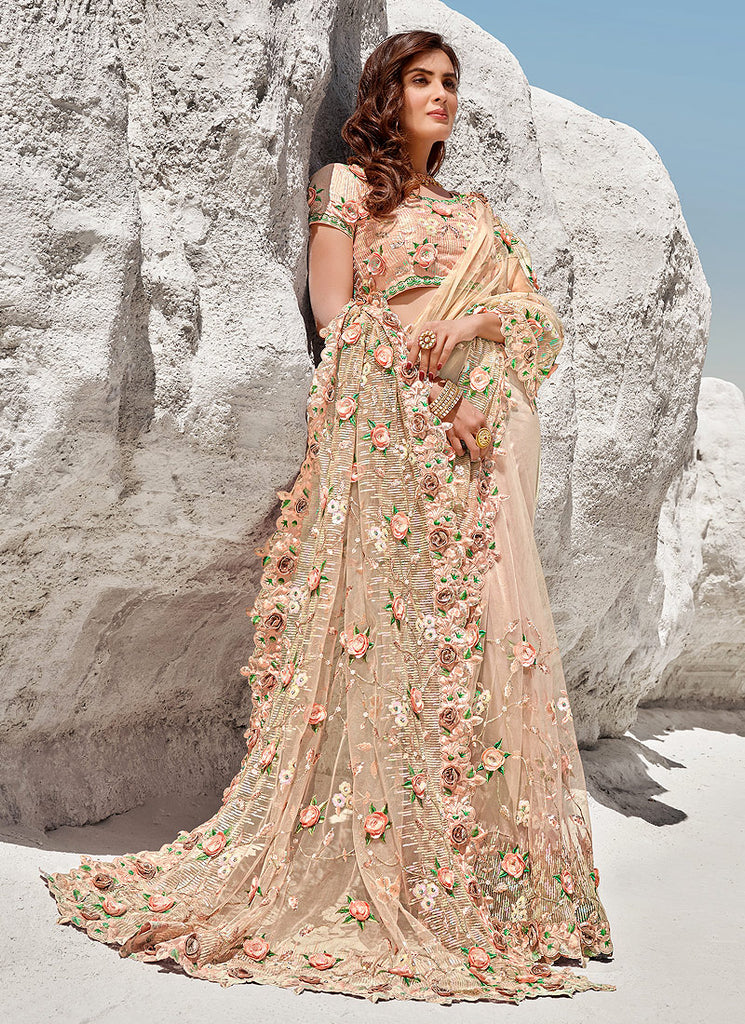 Soft Peach Indian Wedding Saree In uk