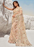 Soft Peach Floral Embroidered Indian Wedding Saree