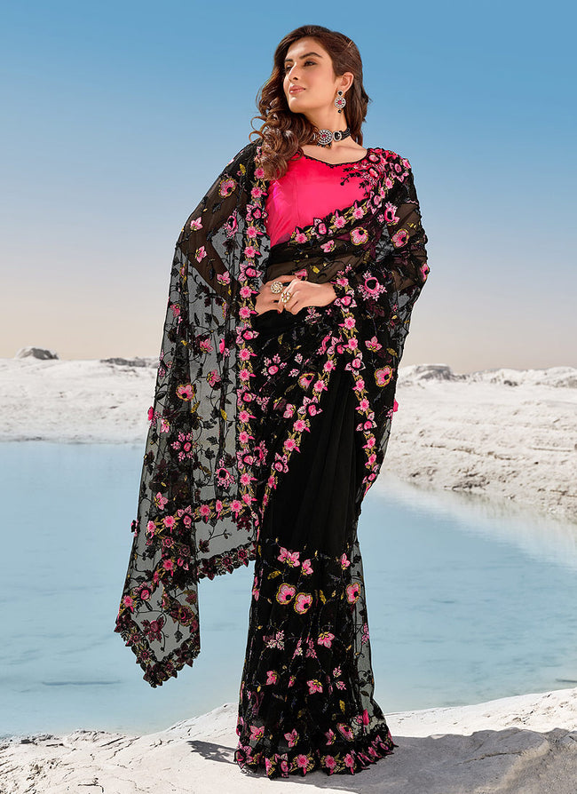 Black And Pink Wedding Saree In canada