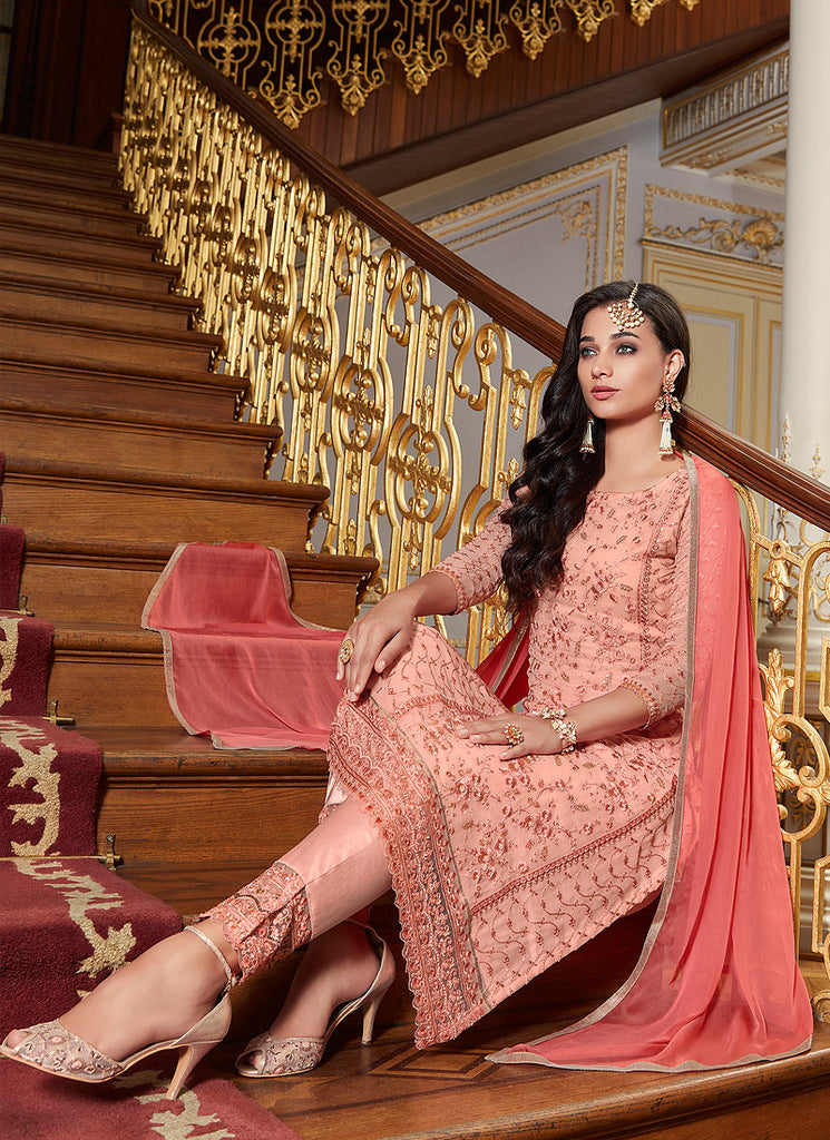 Peach Embroidery Pakistani Pant Suit In usa