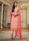 Peach Embroidery Pakistani Pant Suit