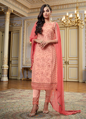 Peach Embroidery Pakistani Pant Suit