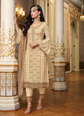 Beige Golden Embroidery Pakistani Pant Suit